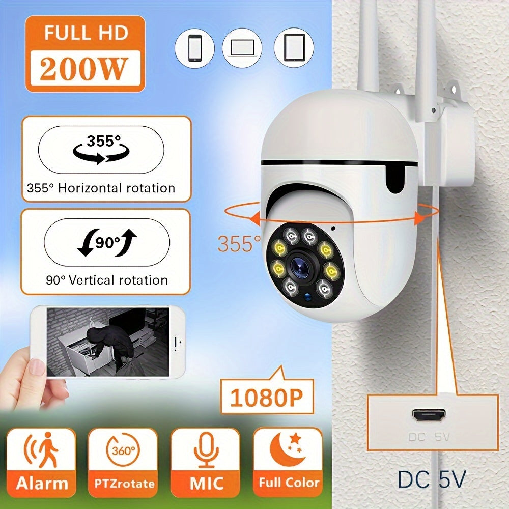 Caméra de surveillance sans fil intelligente avec résolution HD 1080p, vision nocturne couleur, audio bidirectionnel, utilisation intérieure / extérieure 4