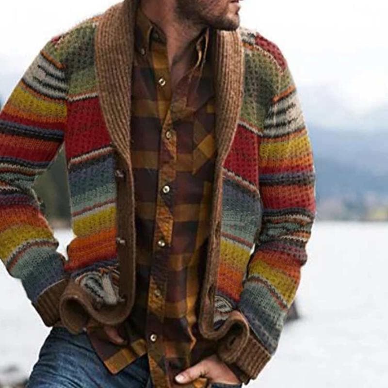 Cardigan chaud multicolore pour homme | Tricoté 0