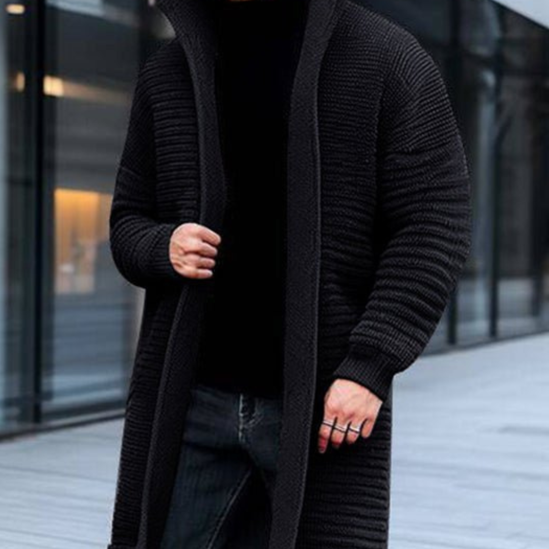 Cardigan d'hiver en tricot à col montant pour homme | Long 0