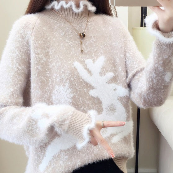 Amaryllis | Pulls douillets pour femmes avec volants et tricot épais en vison