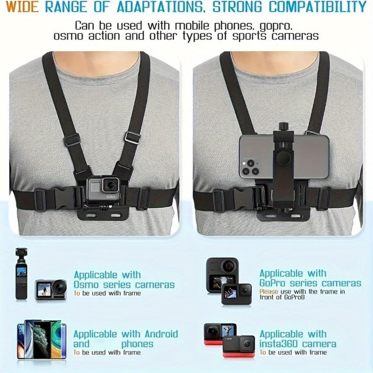 Ceinture verticale réglable pour le tournage confortable et le support de téléphone sécurisé pour les smartphones et les caméras d'action 3