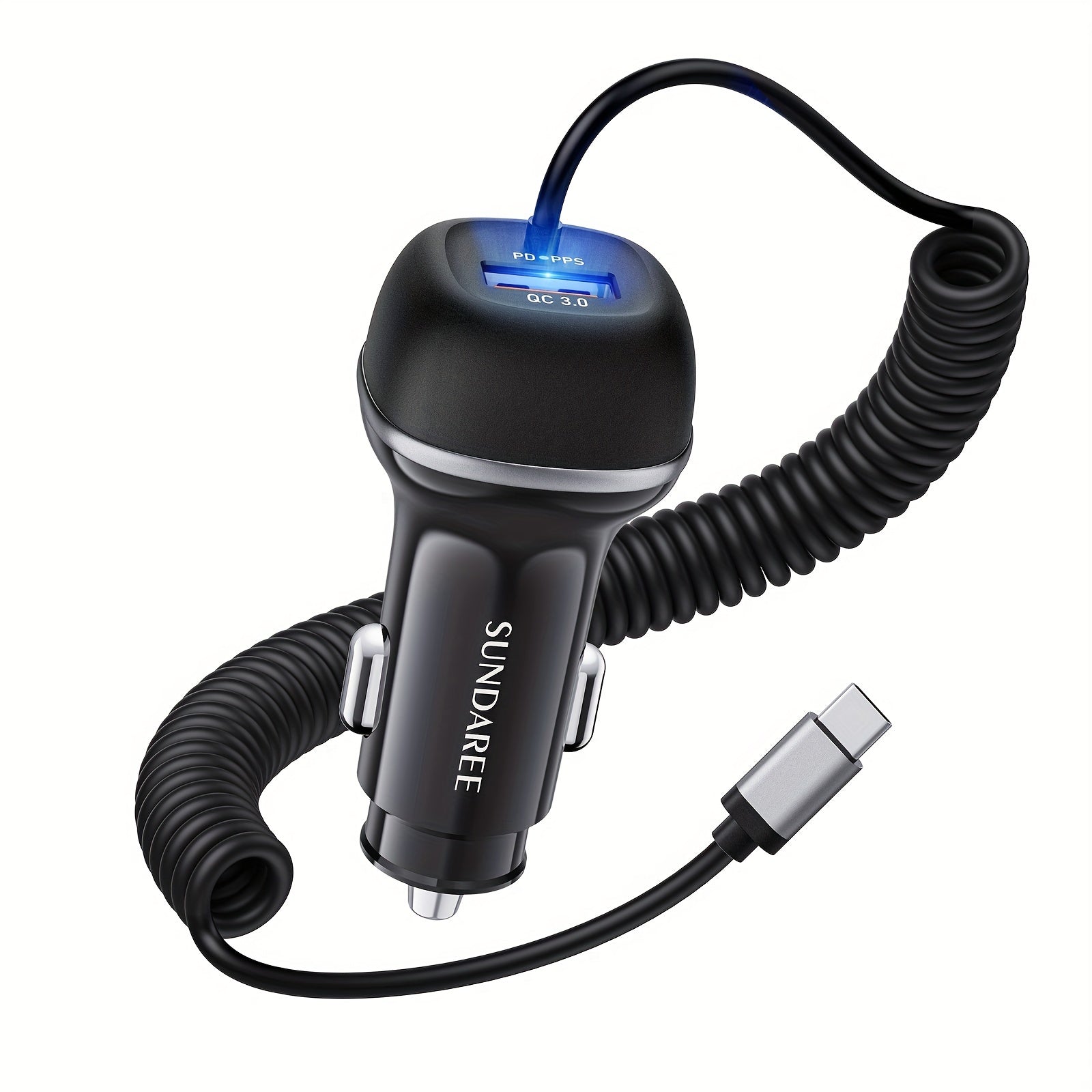 Chargeur de voiture USB-C rapide avec un courant de 51 W, 3 ports et la technologie QC 3.0 pour plusieurs charges d'appareil 0