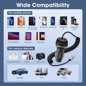 Chargeur de voiture USB-C rapide avec un courant de 51 W, 3 ports et la technologie QC 3.0 pour plusieurs charges d'appareil 3