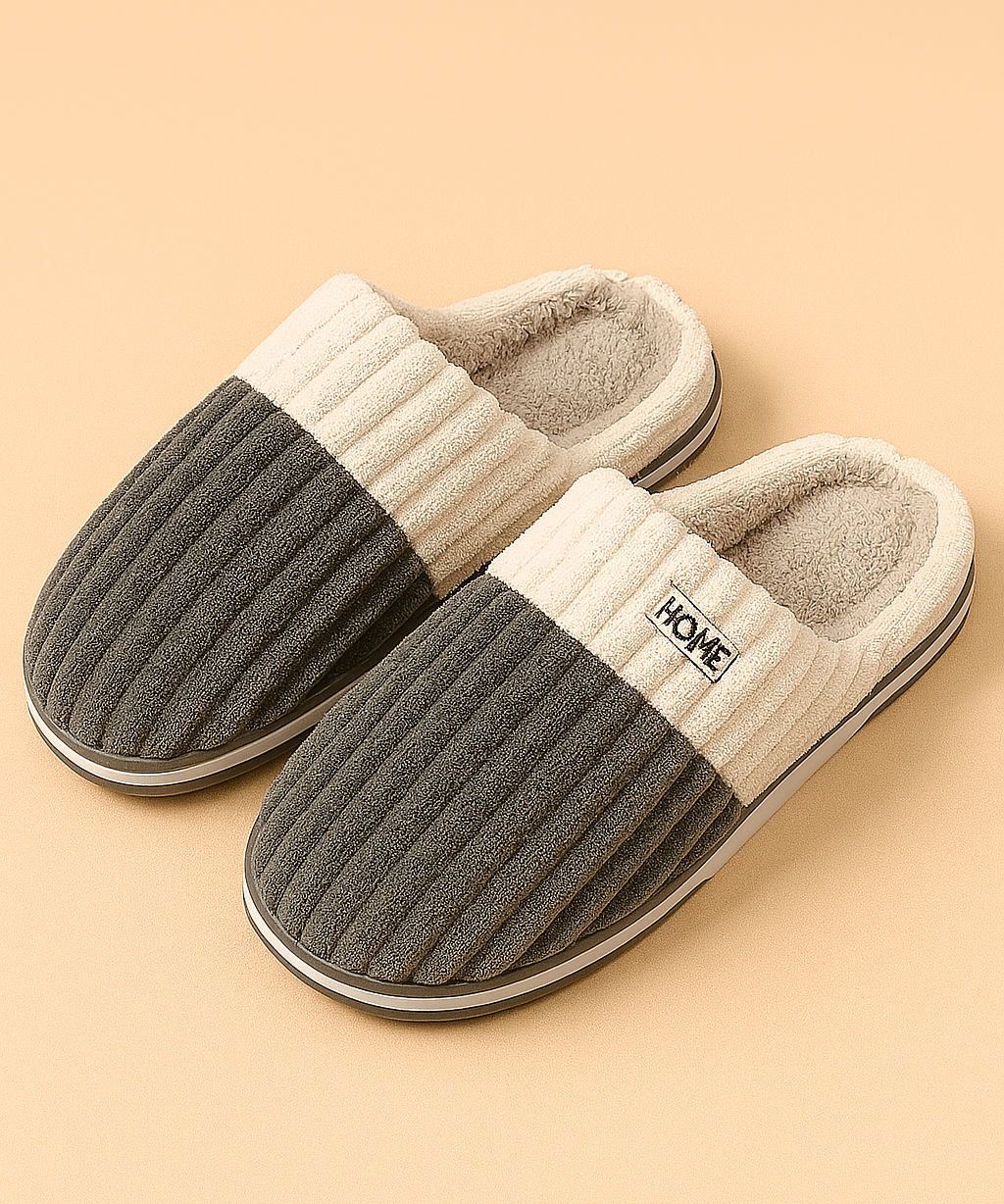 Chaussons d'hiver rayés pour homme | Chaussons chauds à enfiler 0