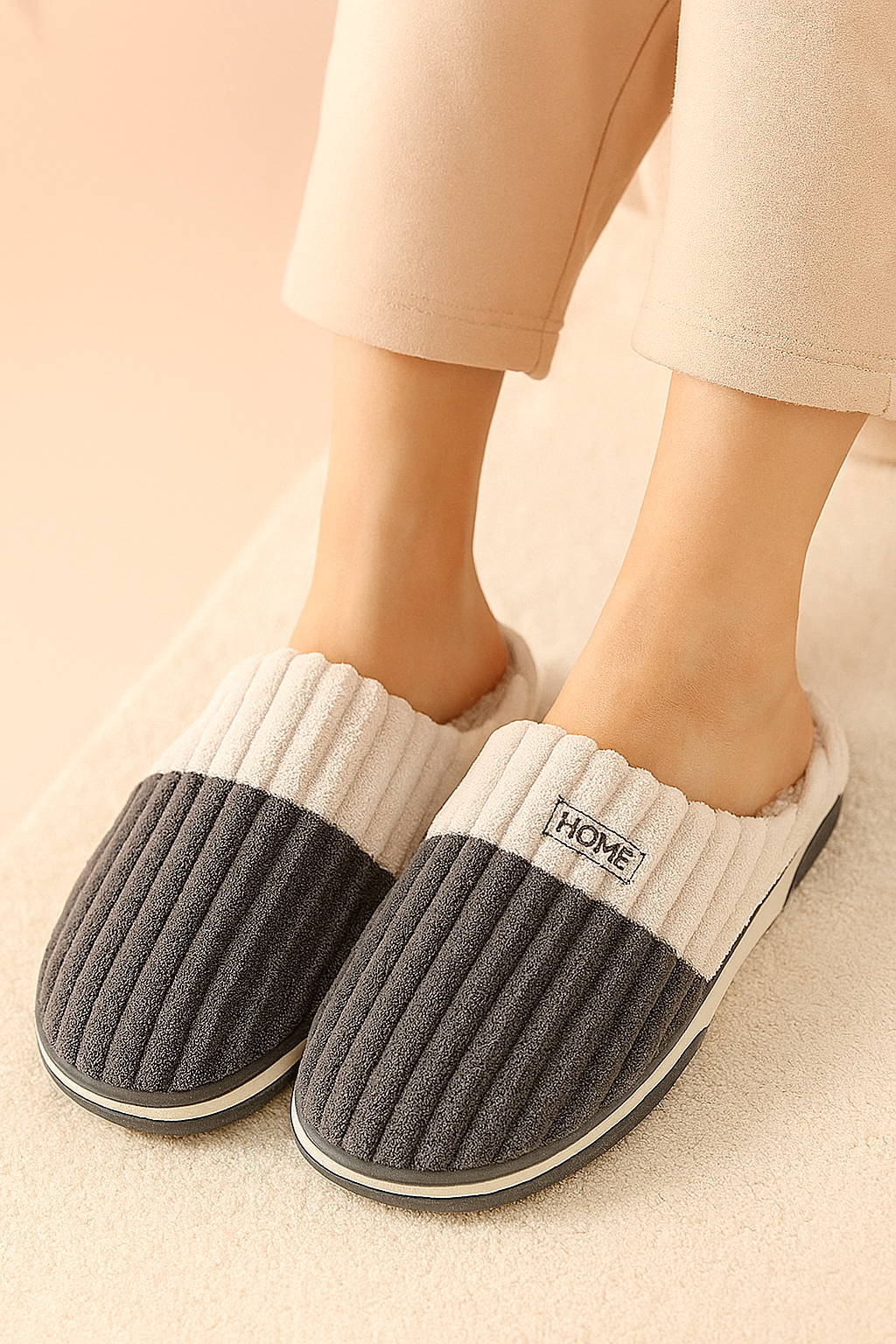 Chaussons d'hiver rayés pour homme | Chaussons chauds à enfiler 1