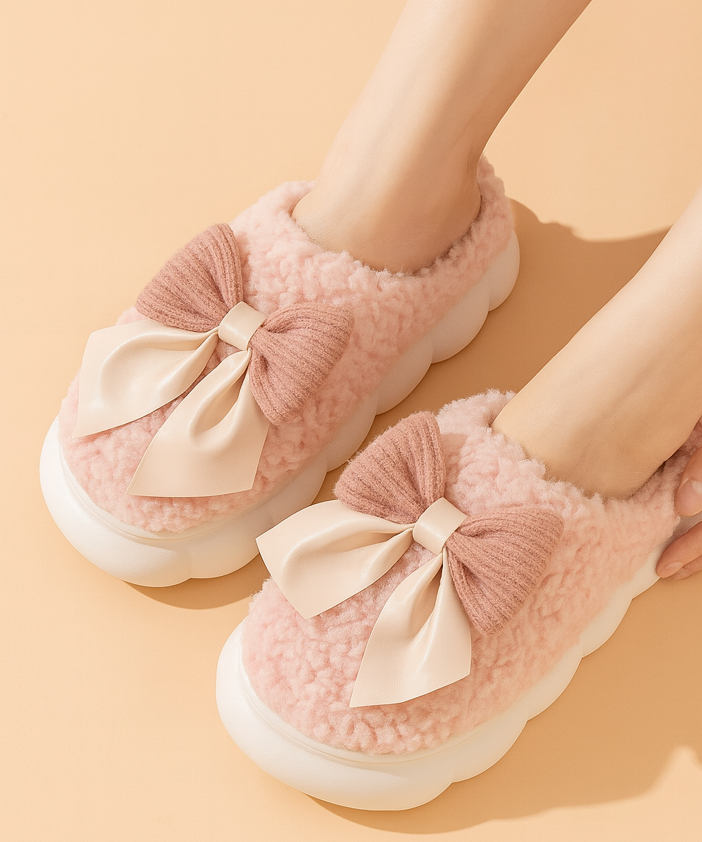 Chaussons femme avec nœud | Chaussons d'hiver doux, chauds et antidérapants 0