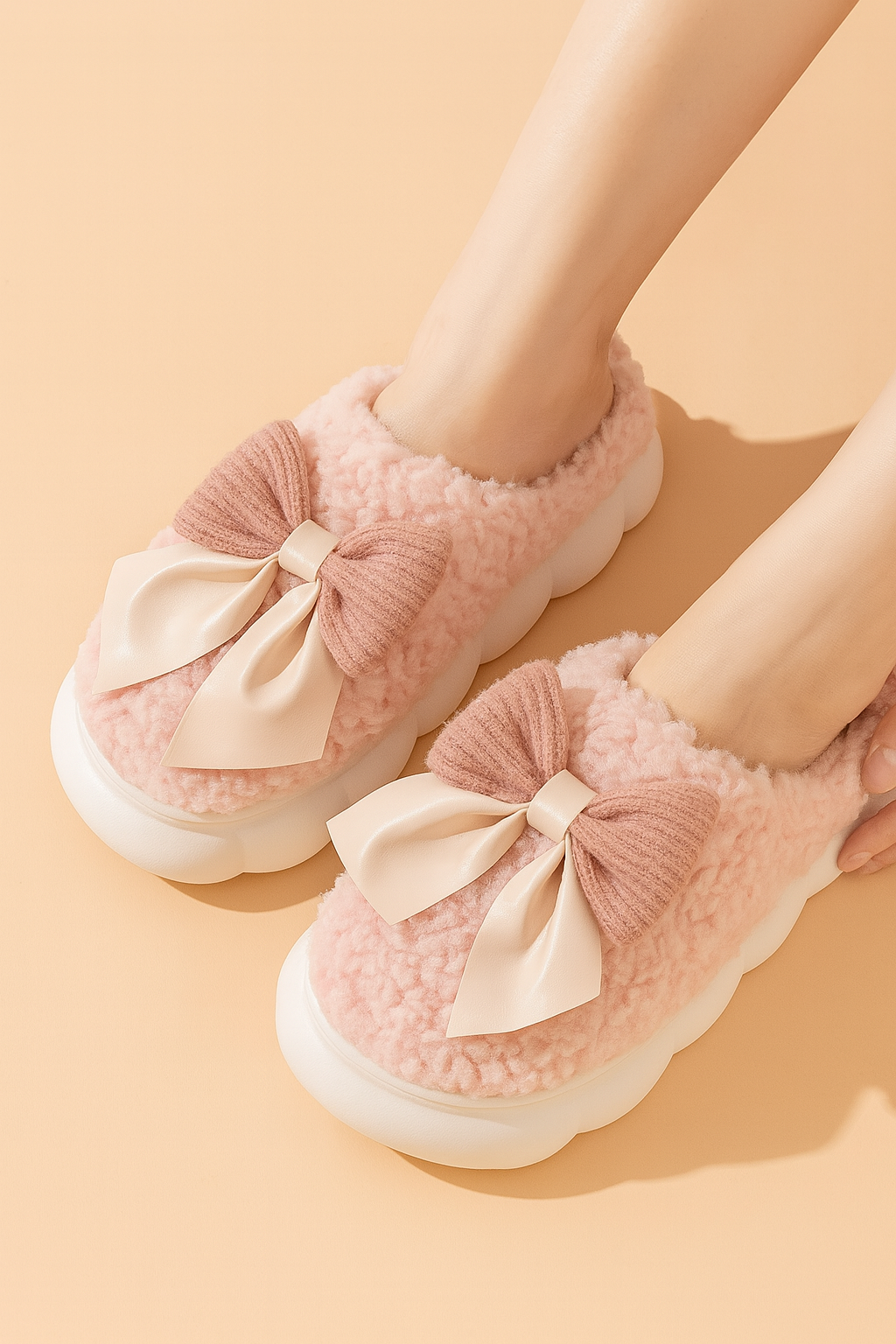 Chaussons femme avec nœud | Chaussons d'hiver doux, chauds et antidérapants 0