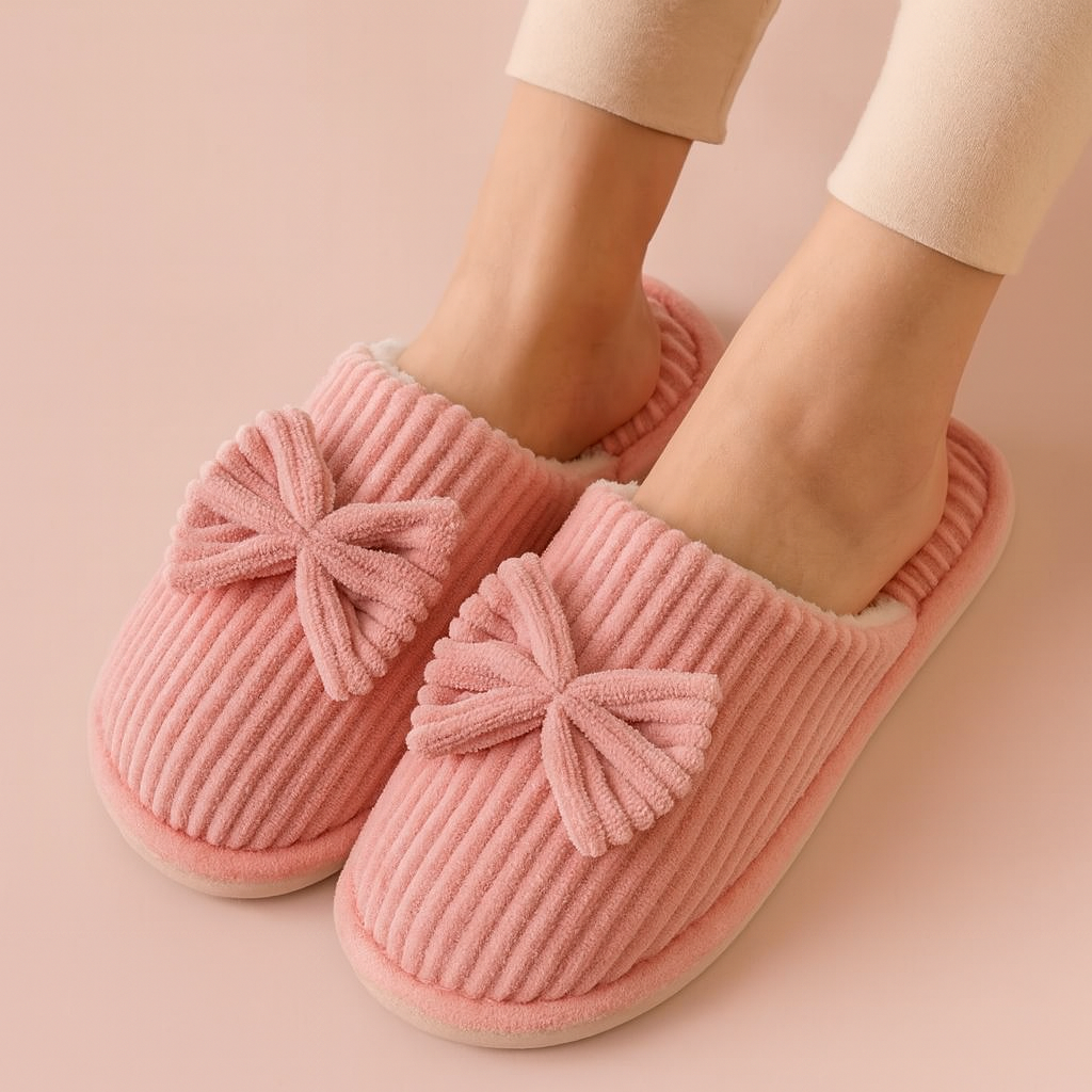 Chaussons pour femme avec nœud | Chaussons chauds, doux et confortables 1
