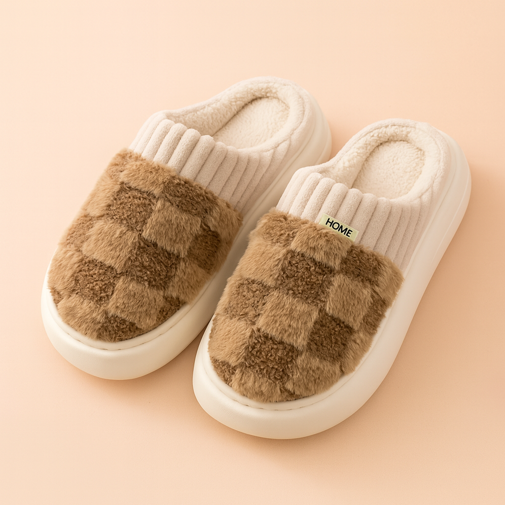 Chaussons unisexes à carreaux | Chaussons chauds, confortables et antidérapants pour l'hiver 2