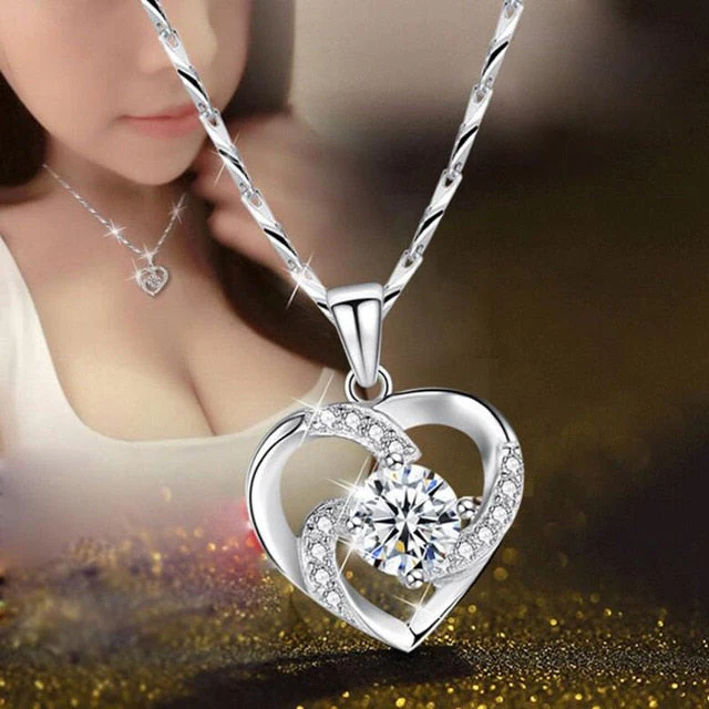 Collier Cœur en Cristal - Pendentif en Argent Sterling 925 avec Cristal CZ 0