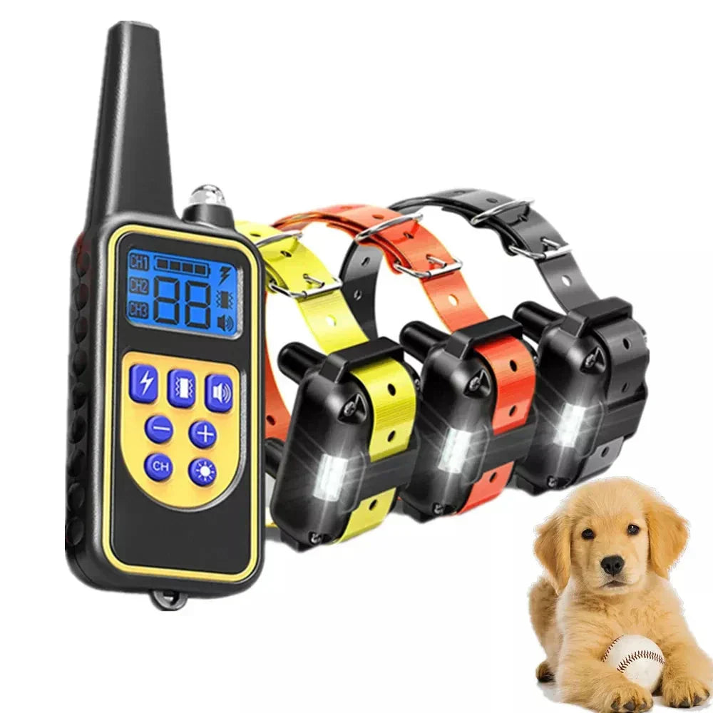 Collier de chien électrique imperméable avec télécommande - rechargeable, réglable pour toutes les tailles, options d'entraînement humain 3
