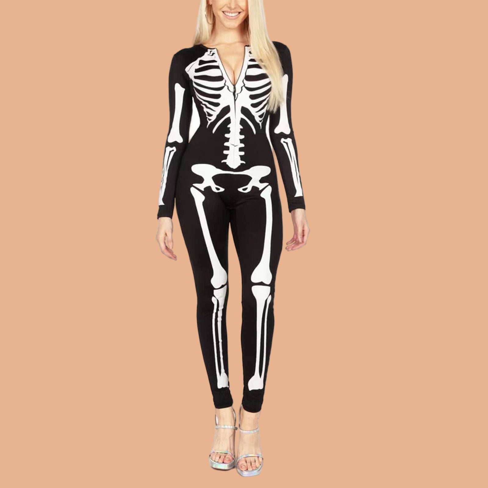 Combinaison une pièce squelette d'Halloween pour femme 0