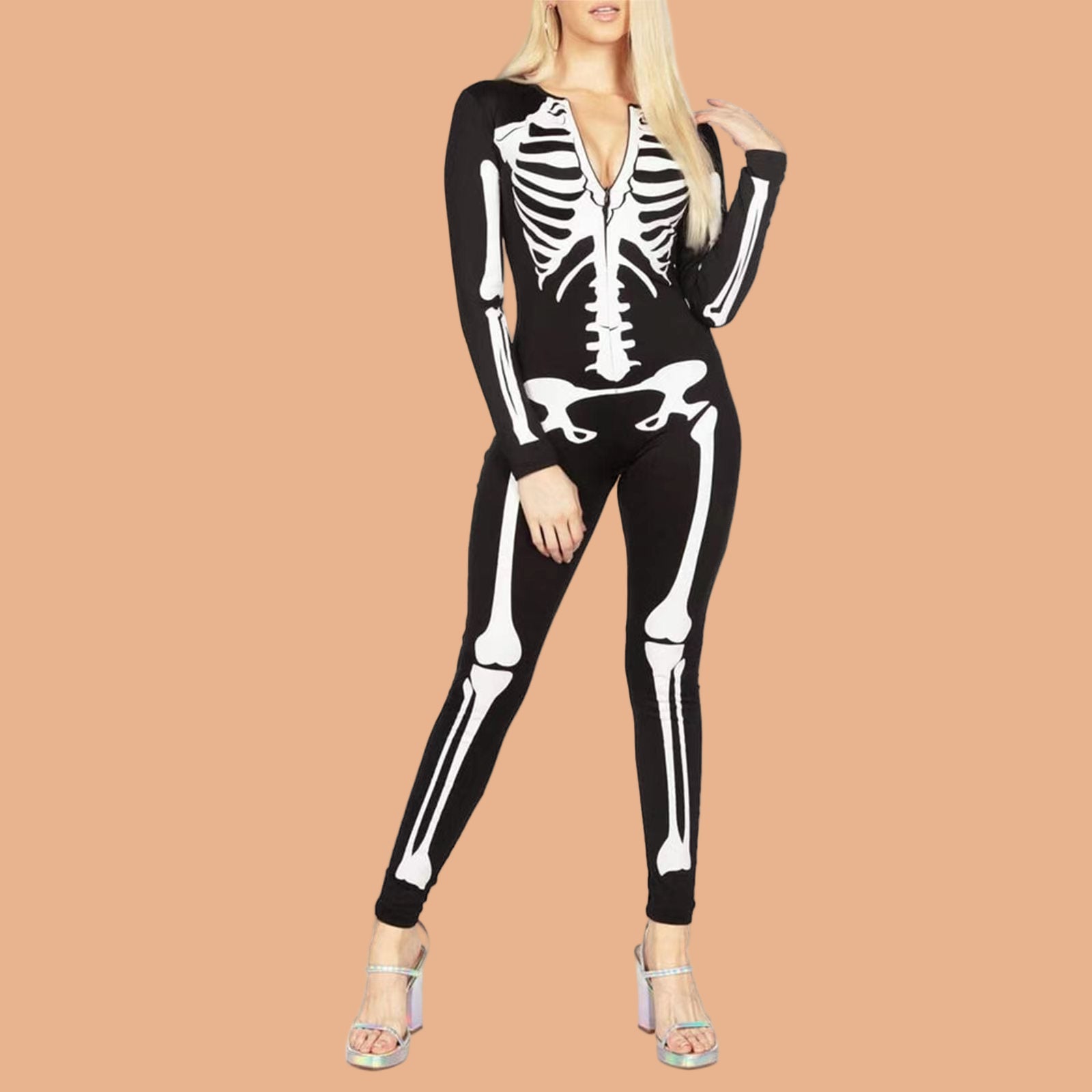 Combinaison une pièce squelette d'Halloween pour femme 1