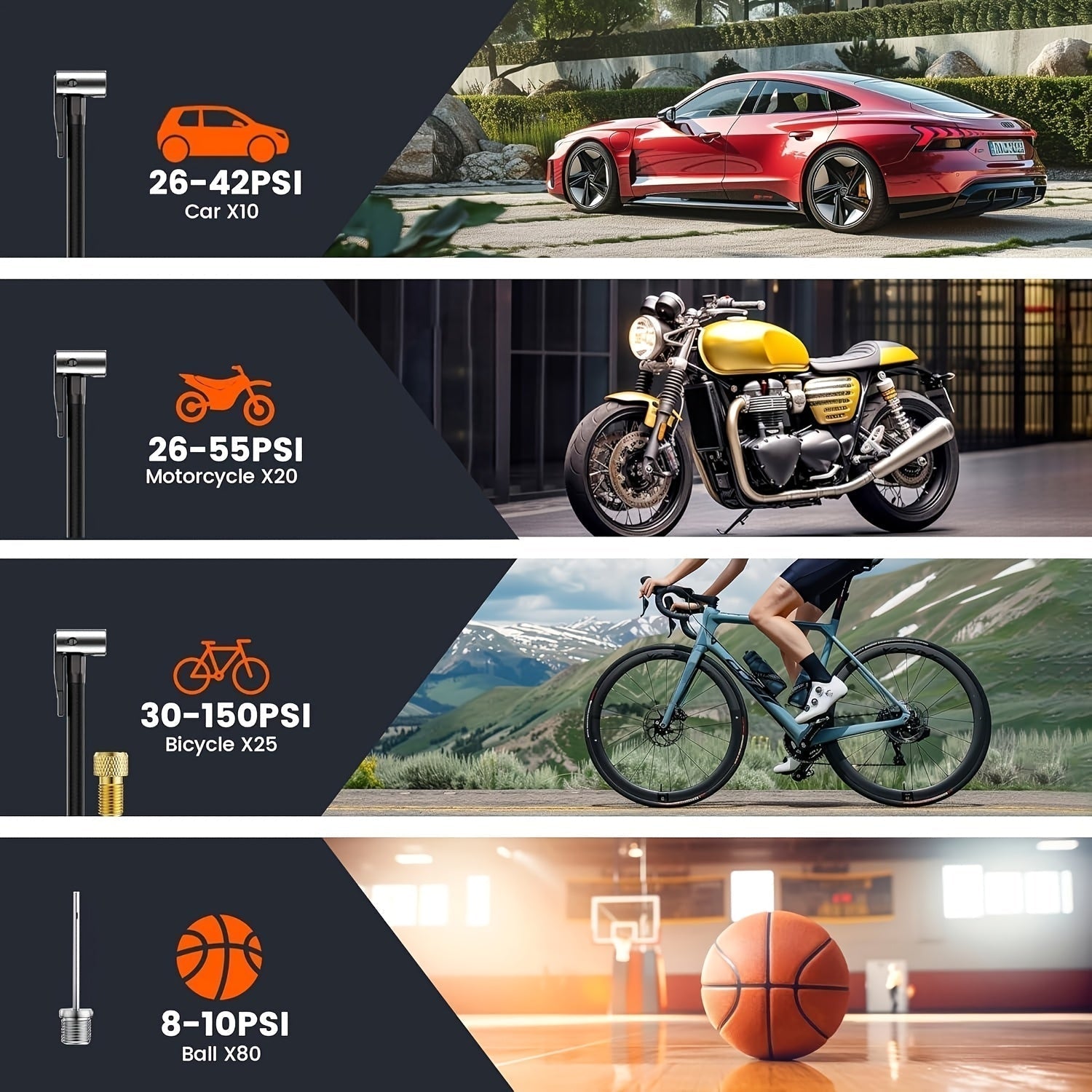 Compresseur d'air portable avec écran LCD et lumière LED -150 psi pour voitures, vélos et équipements sportifs 4