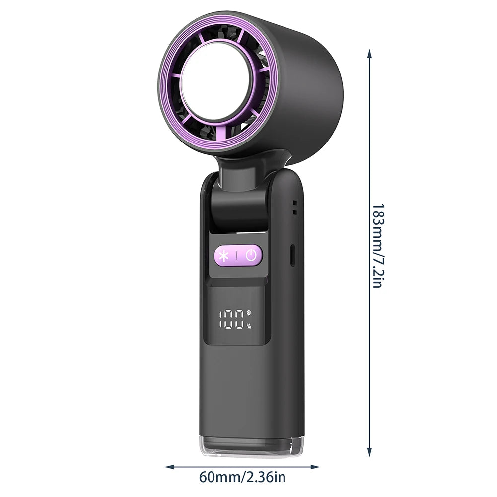 Cooliox mini ventilateur à main | 100 éoliennes et écran numérique | Barre de chargement pliable et USB | Batterie de 4000mAh 5