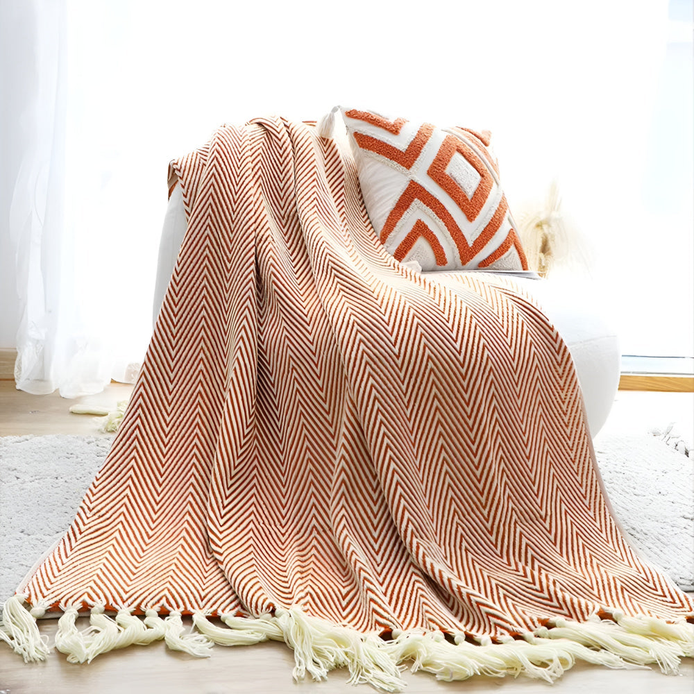 Couverture à chevrons pour femme avec franges en microfibre mélangée 1