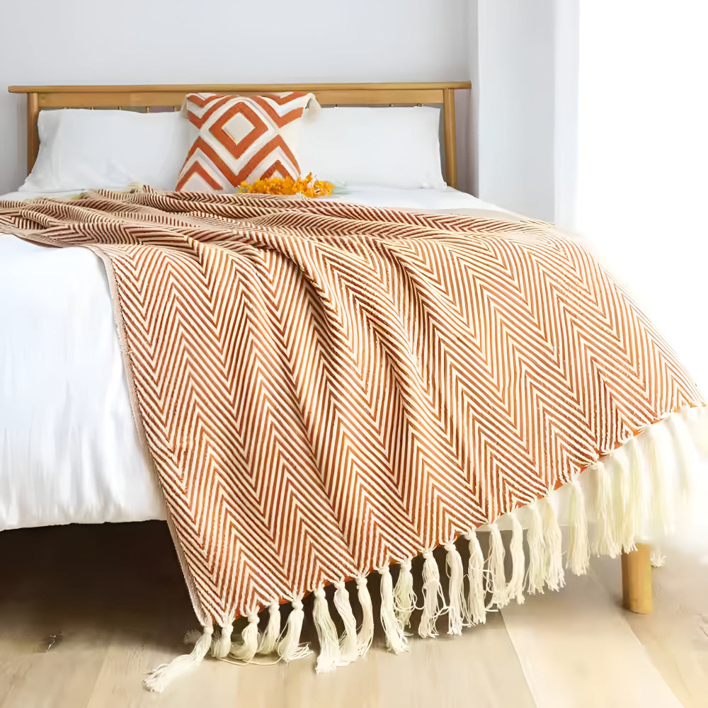 Couverture à chevrons pour femme avec franges en microfibre mélangée 2