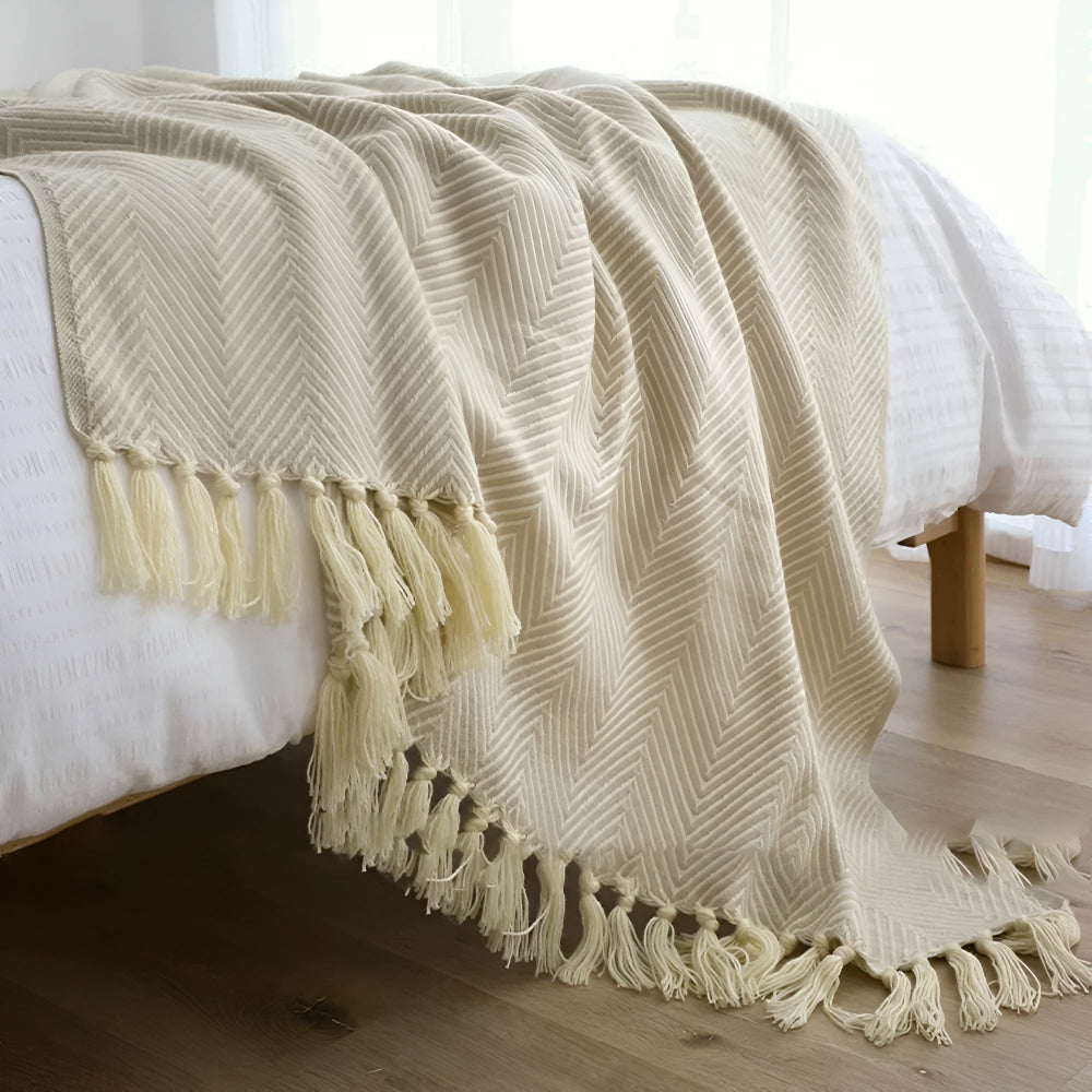 Couverture à chevrons pour femme avec franges en microfibre mélangée 3