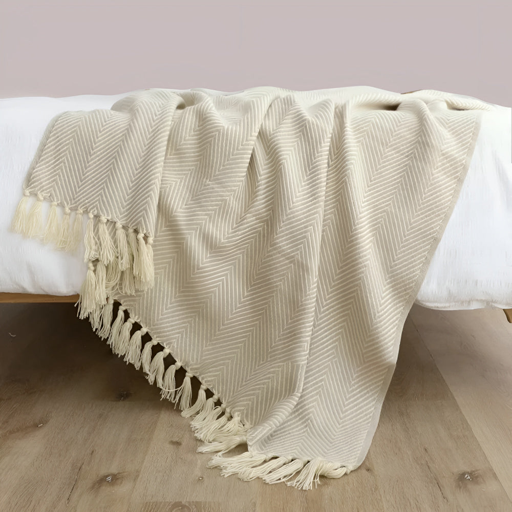 Couverture à chevrons pour femme avec franges en microfibre mélangée 4