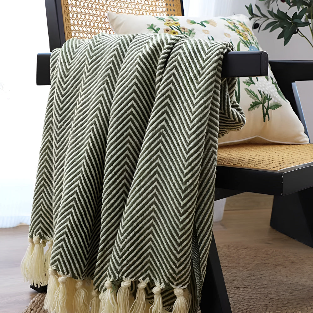 Couverture à chevrons pour femme avec franges en microfibre mélangée 5