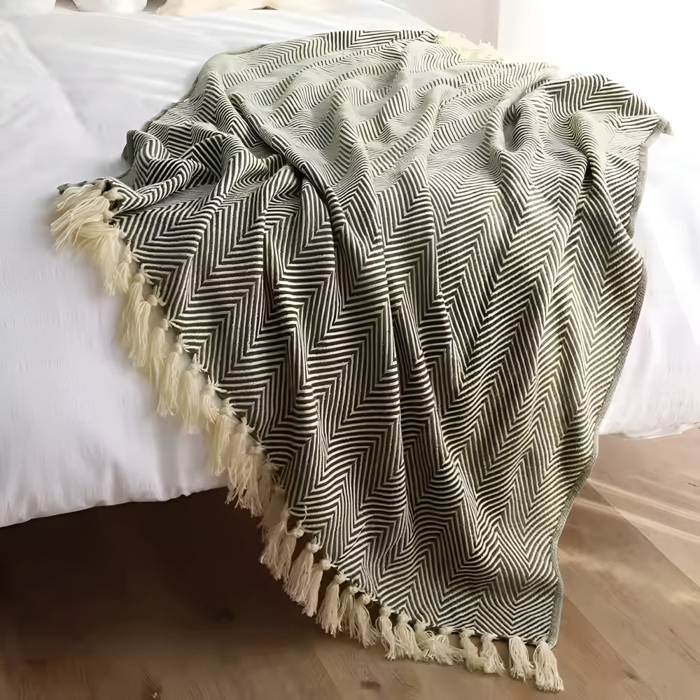Couverture à chevrons pour femme avec franges en microfibre mélangée 7