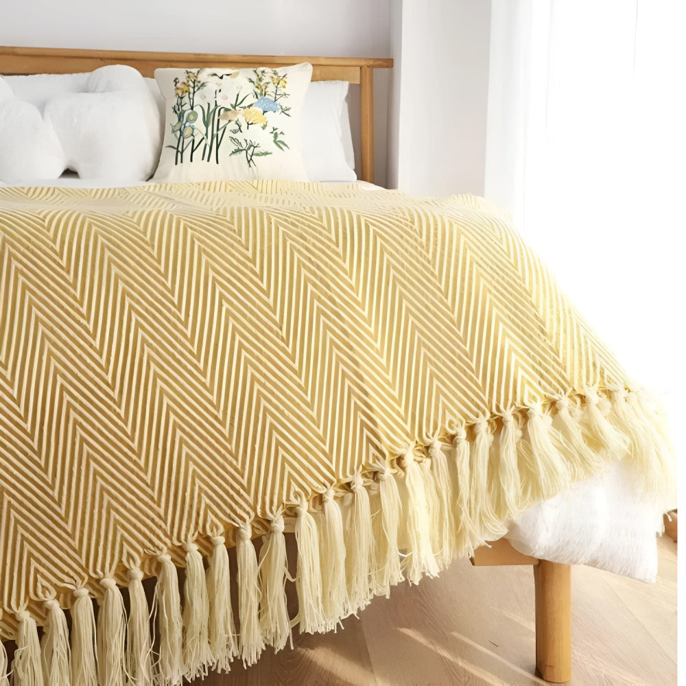 Couverture à chevrons pour femme avec franges en microfibre mélangée 8