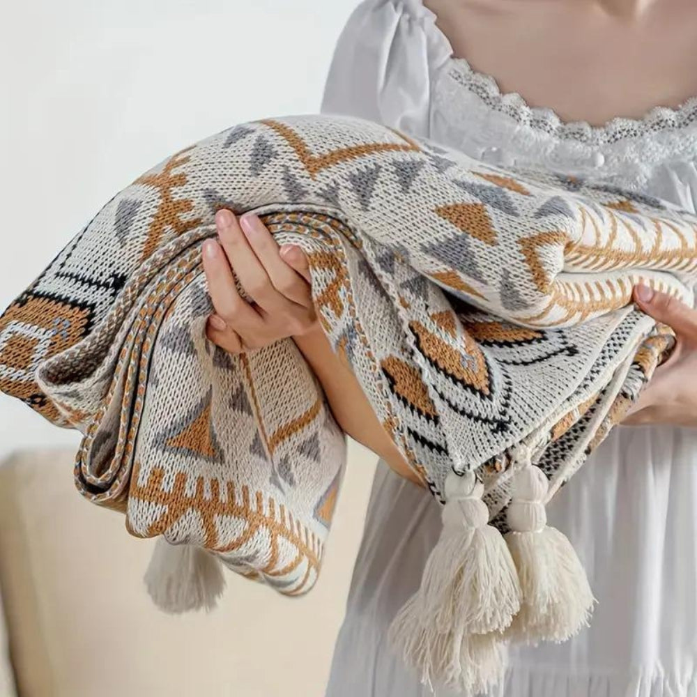 Couverture bohème chic pour femme en polyester et coton chaud 4