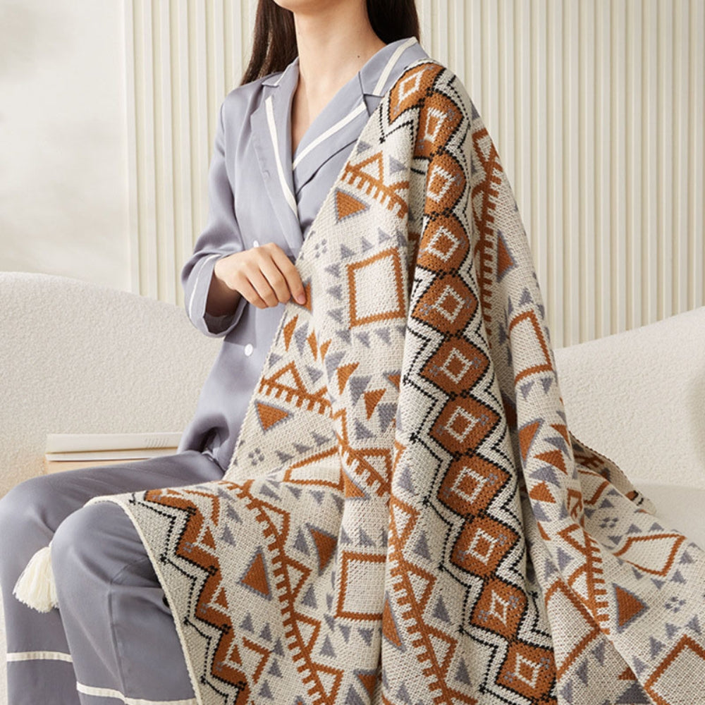 Couverture bohème chic pour femme en polyester et coton chaud 7