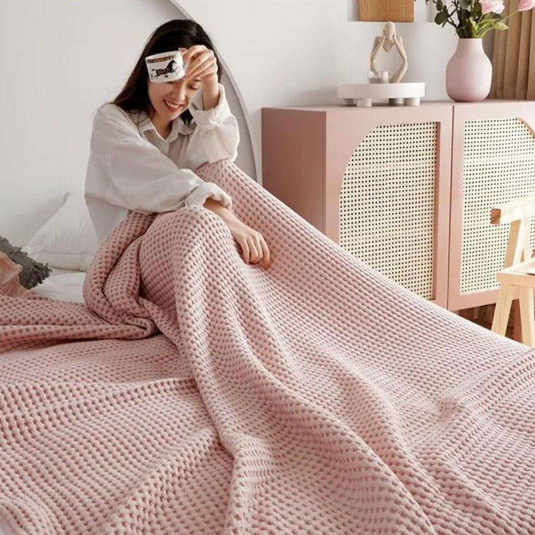 Couverture douillette structure gaufrée pour adultes en coton doux 1
