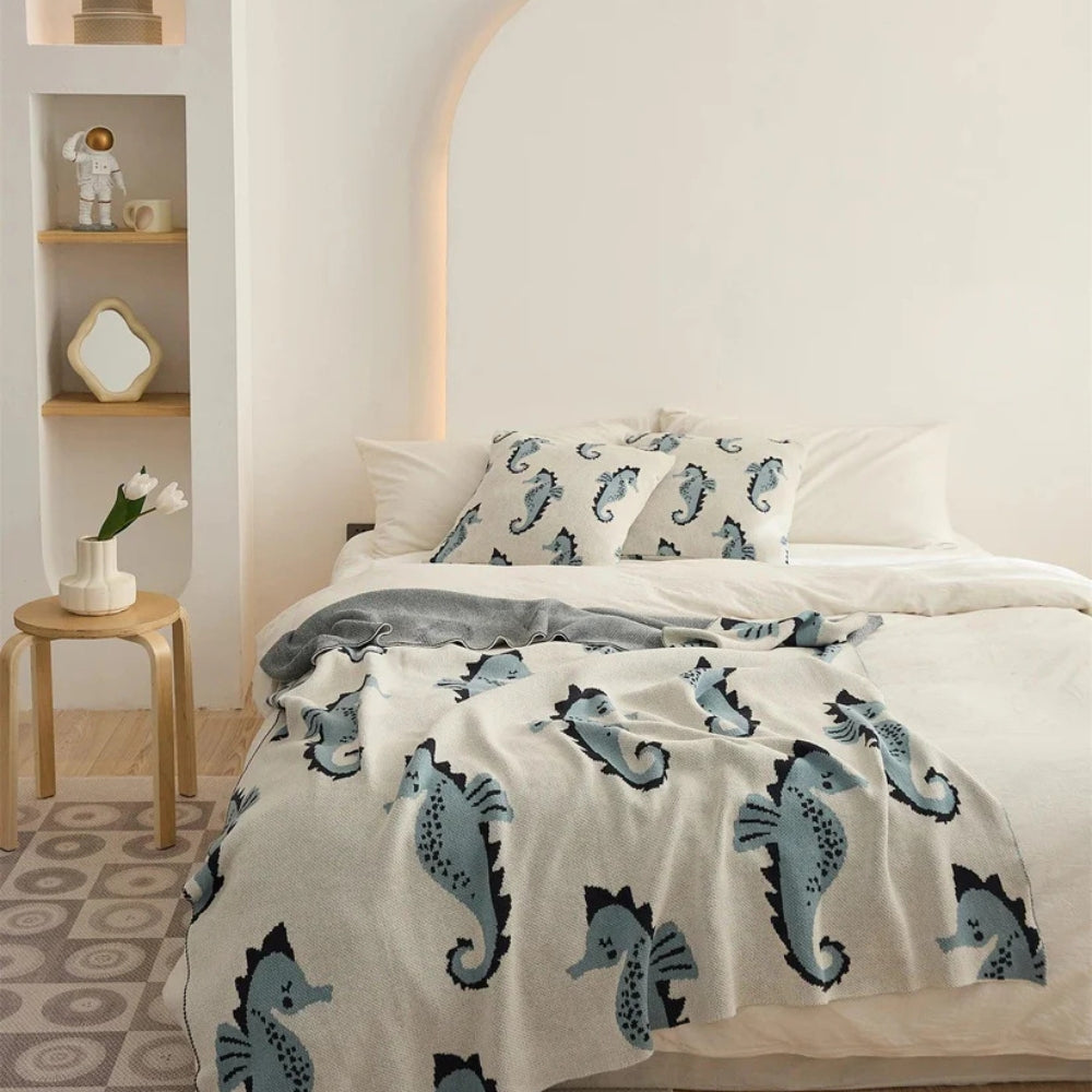 Couverture élégante pour la maison avec motif hippocampe en coton 1