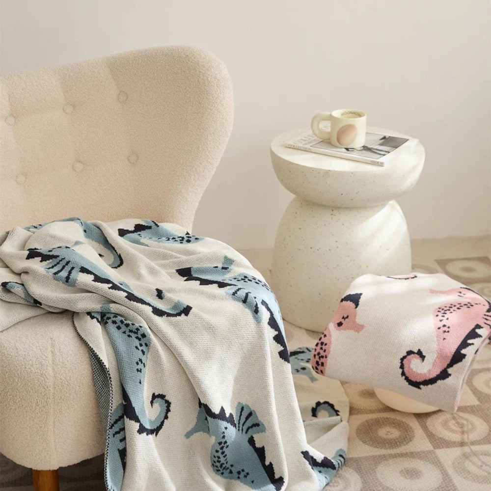 Couverture élégante pour la maison avec motif hippocampe en coton 4