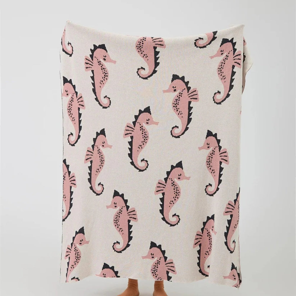 Couverture élégante pour la maison avec motif hippocampe en coton 7