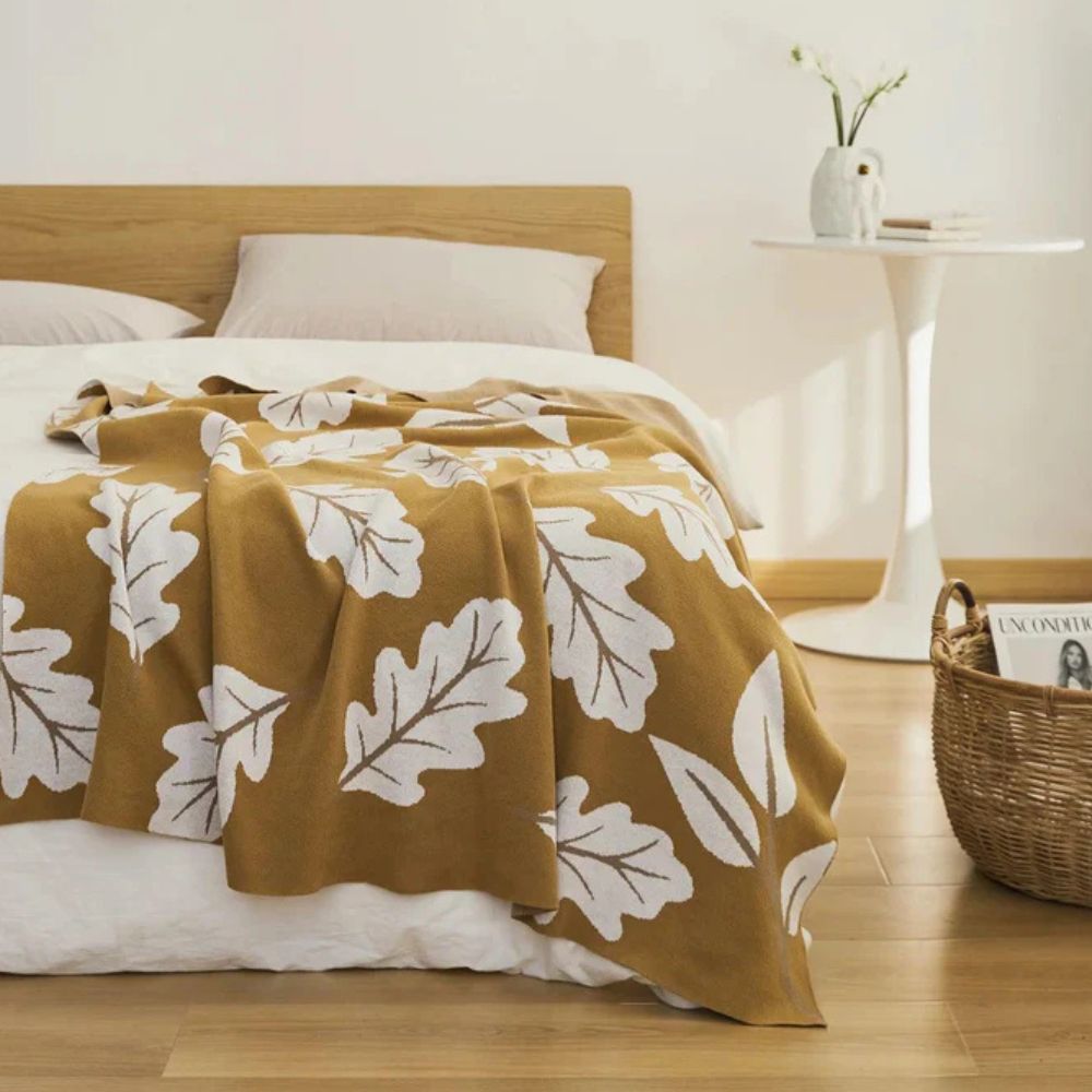Couverture en coton pour la maison, motif feuilles élégant, respirante, 130x160 cm 1