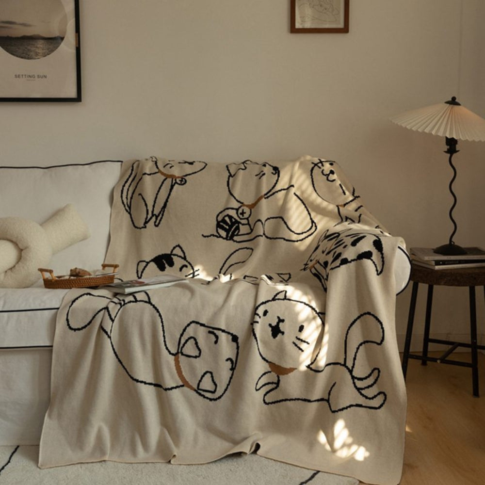 Couverture en laine douillette pour adultes avec motif chat en 100% coton 1