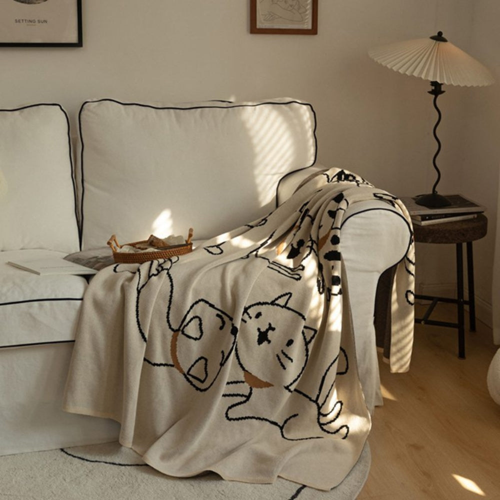 Couverture en laine douillette pour adultes avec motif chat en 100% coton 2