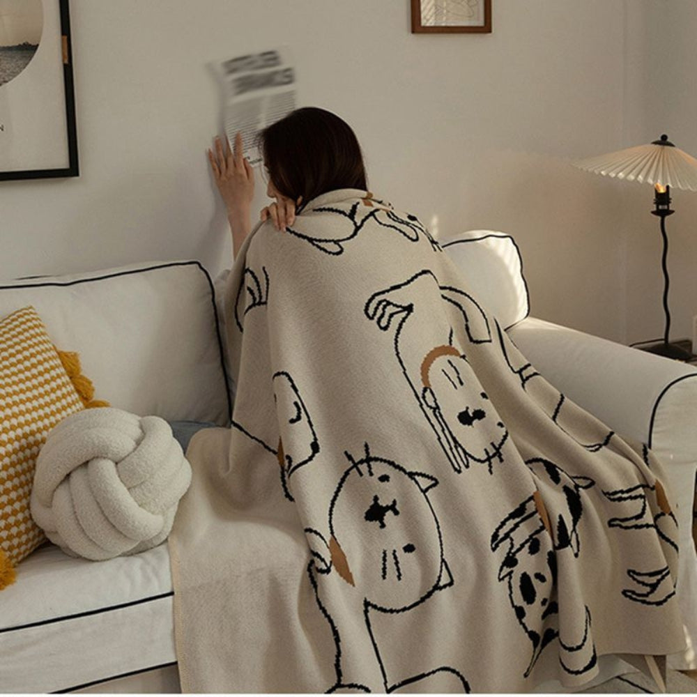 Couverture en laine douillette pour adultes avec motif chat en 100% coton 3