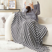 Couverture en laine pour femme, motif pied-de-poule élégant, laine synthétique 0