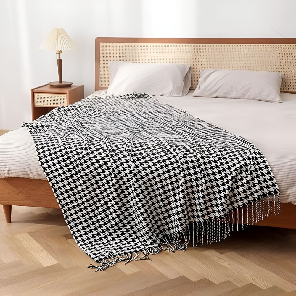 Couverture en laine pour femme, motif pied-de-poule élégant, laine synthétique 2