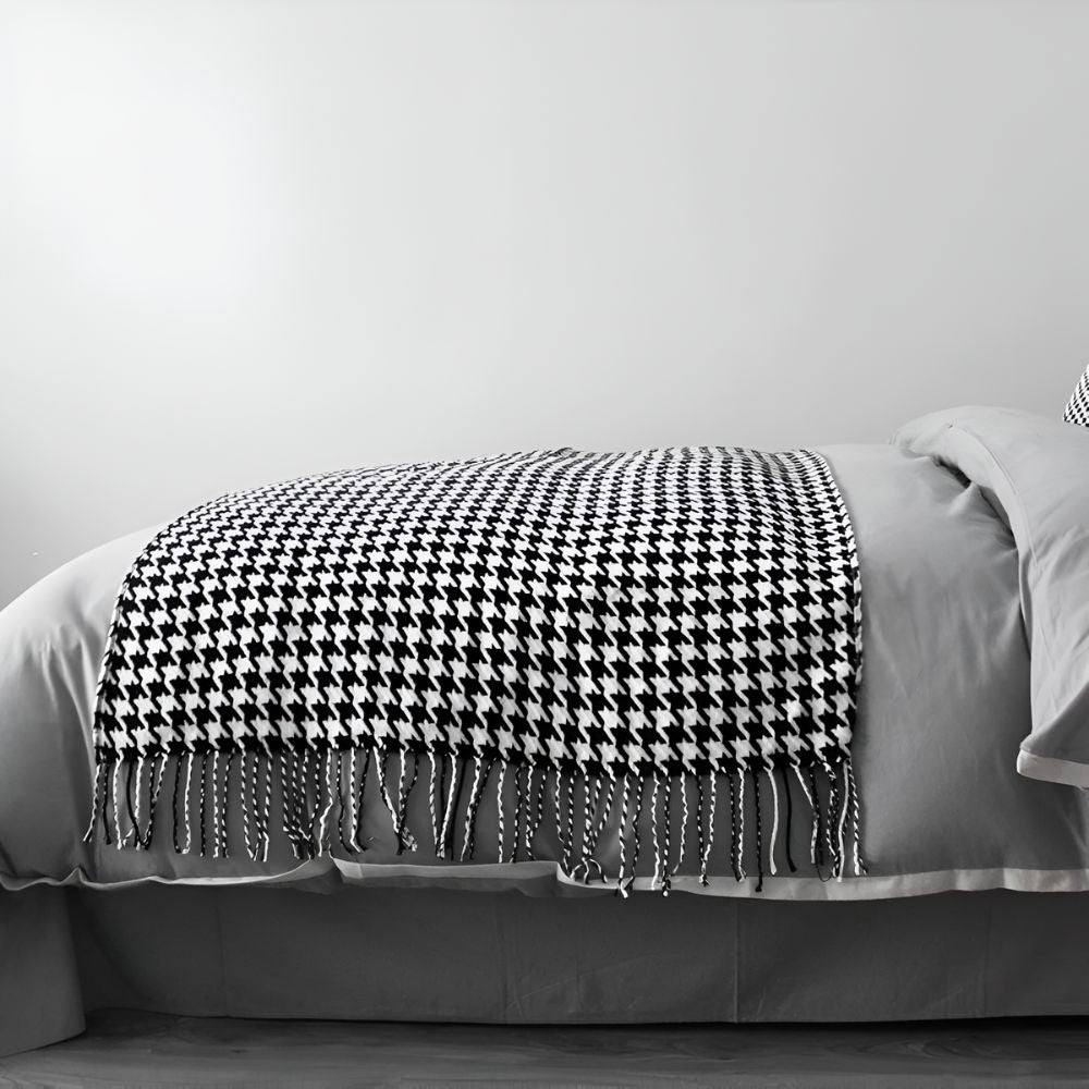 Couverture en laine pour femme, motif pied-de-poule élégant, laine synthétique 4