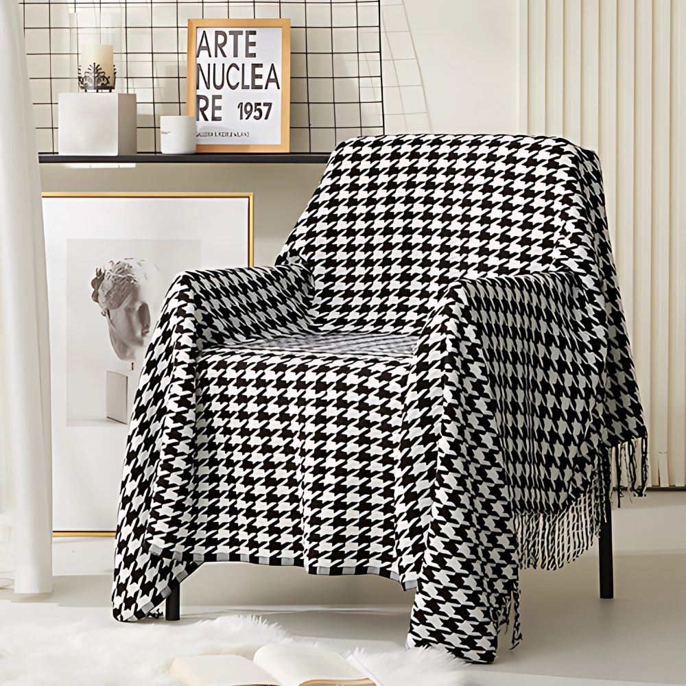 Couverture en laine pour femme, motif pied-de-poule élégant, laine synthétique 7