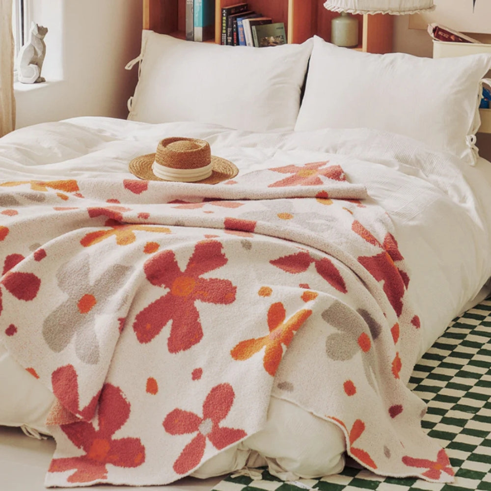 Couverture tricotée florale douce pour femme, pour la maison et les voyages, mélange coton-polyester 0