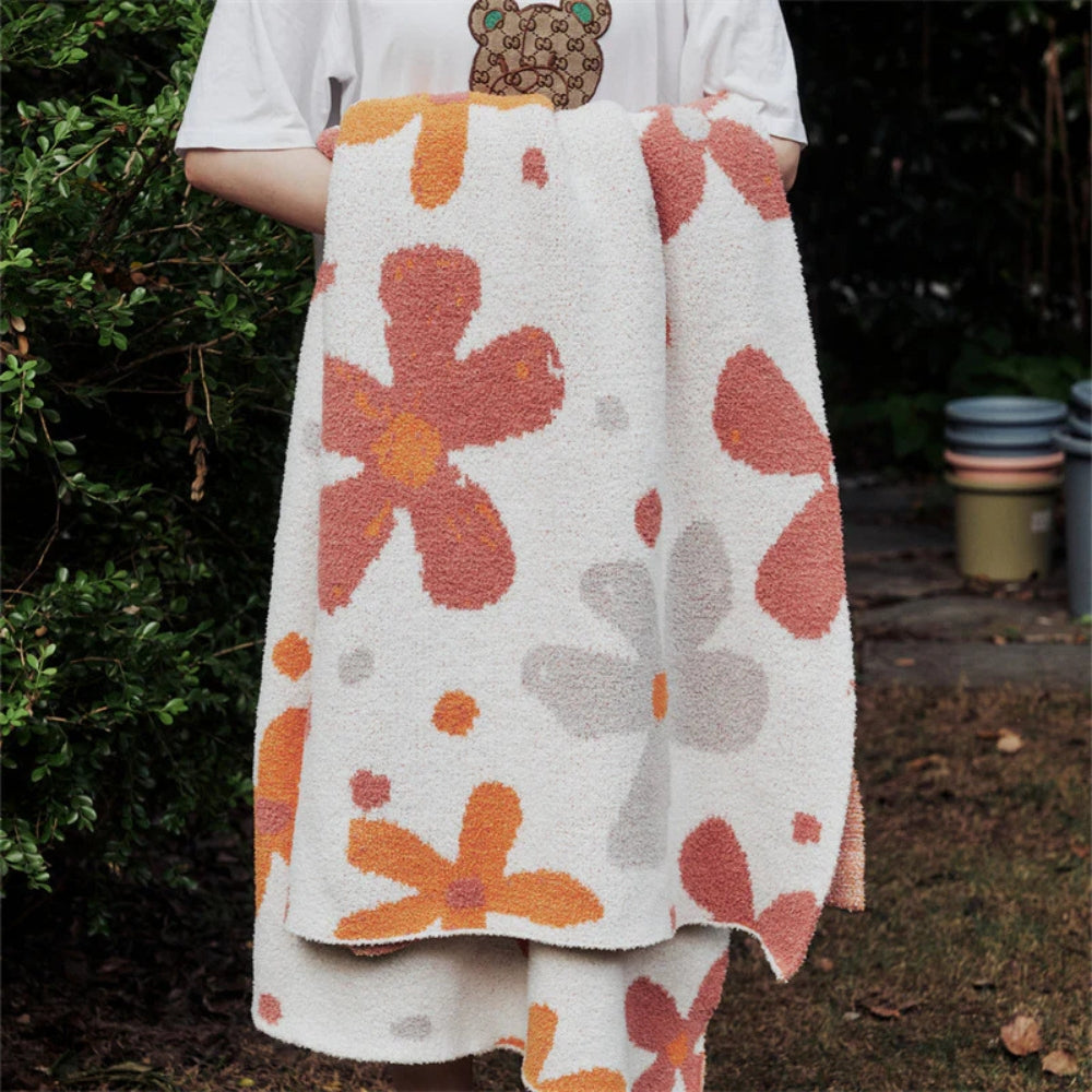 Couverture tricotée florale douce pour femme, pour la maison et les voyages, mélange coton-polyester 1