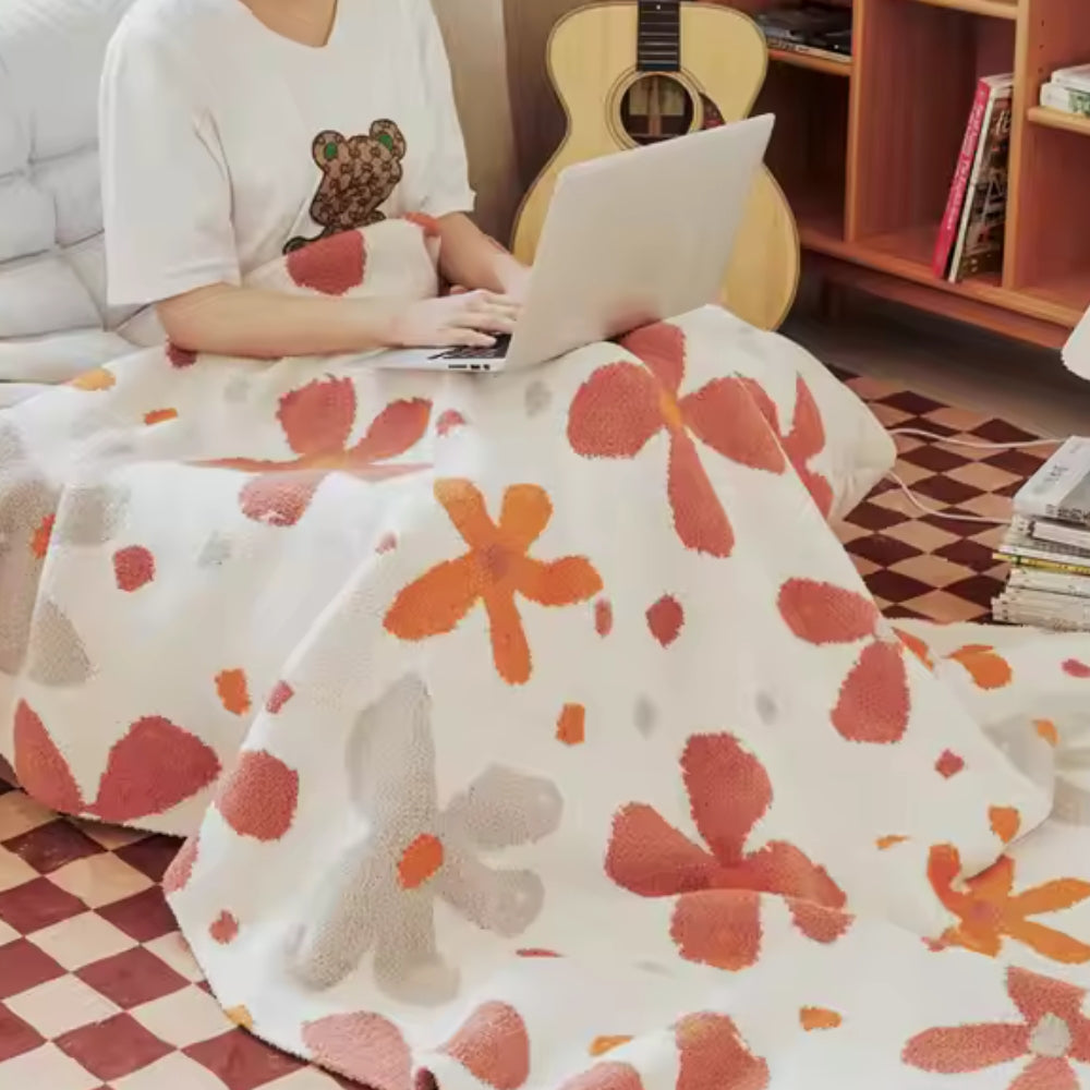 Couverture tricotée florale douce pour femme, pour la maison et les voyages, mélange coton-polyester 4