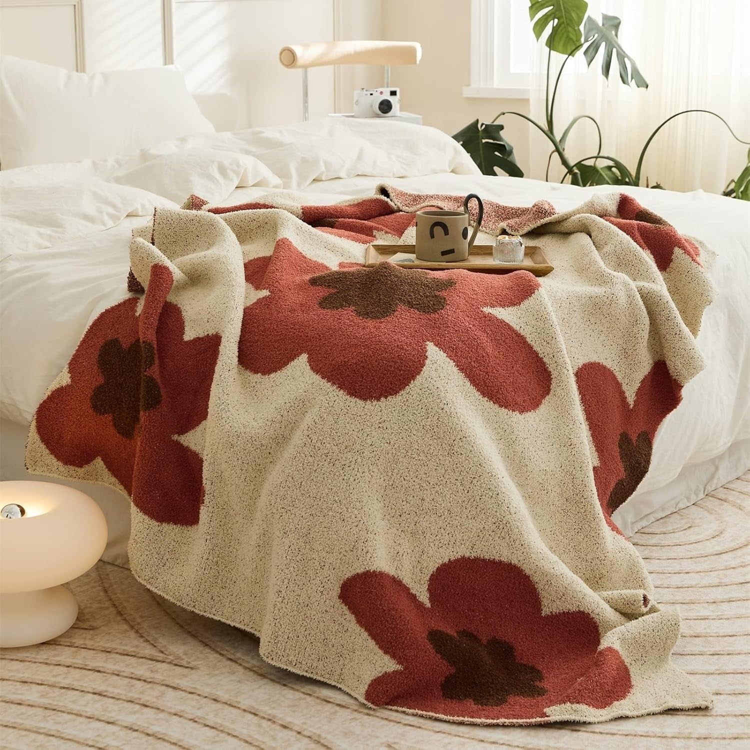 Couverture tricotée florale élégante pour femme en laine de haute qualité 120 x 150 cm 6