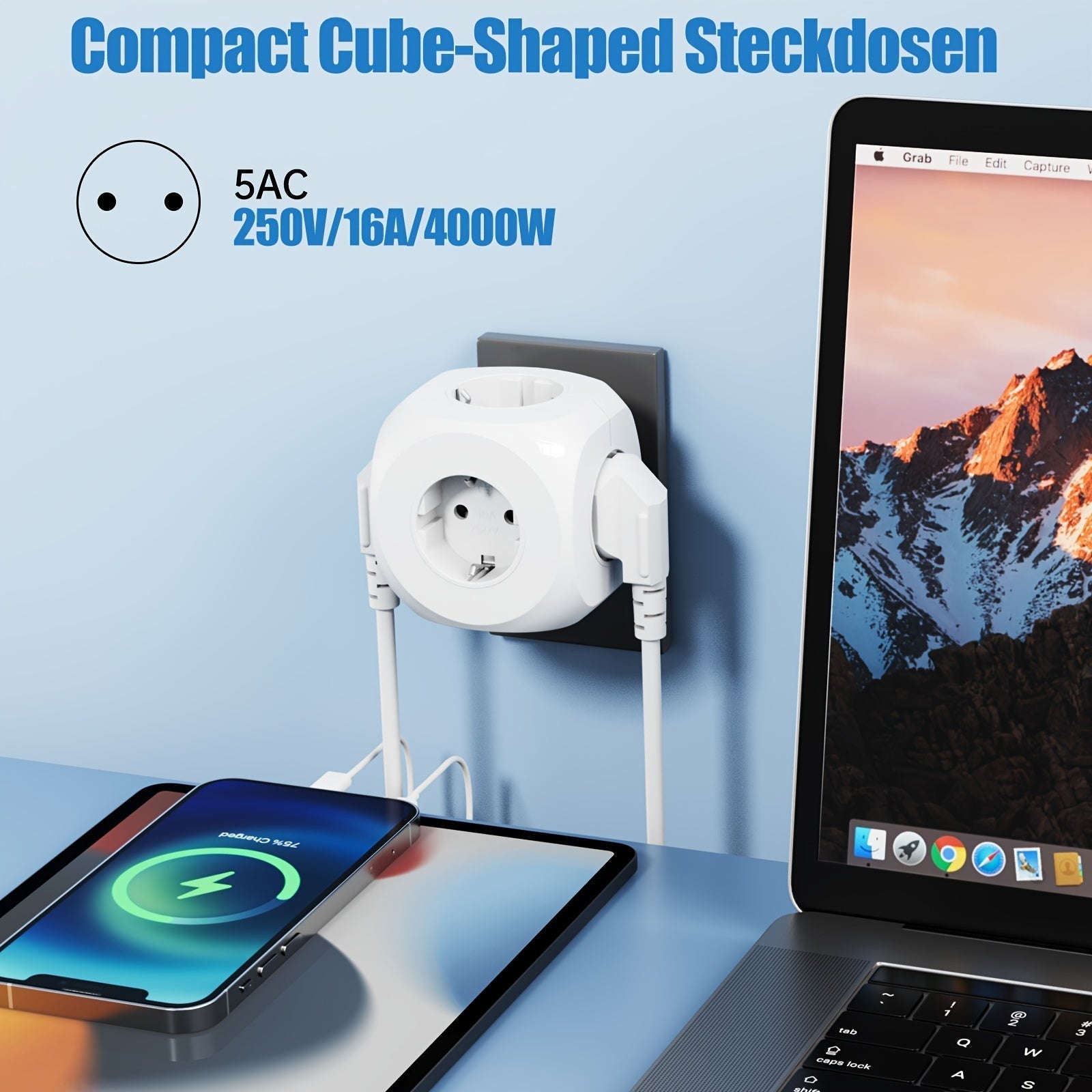 Cubes d'alimentation portable compacts - Cubes avec 5 connexions électriques - léger et sûr pour la maison, le bureau et les voyages 2