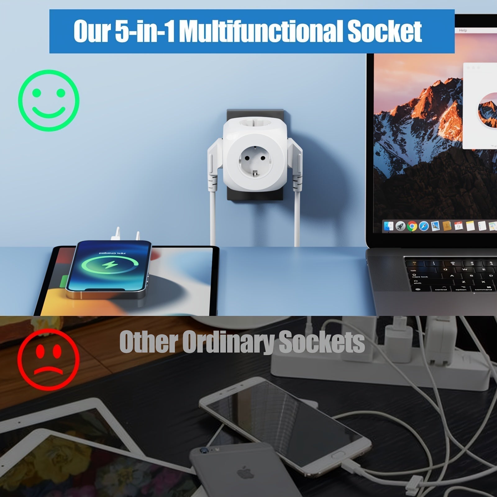 Cubes d'alimentation portable compacts - Cubes avec 5 connexions électriques - léger et sûr pour la maison, le bureau et les voyages 5
