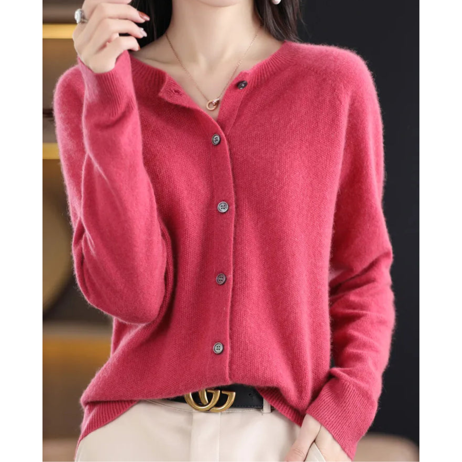 DANIELLE | Cardigan col rond en pure laine mérinos pour femme 0