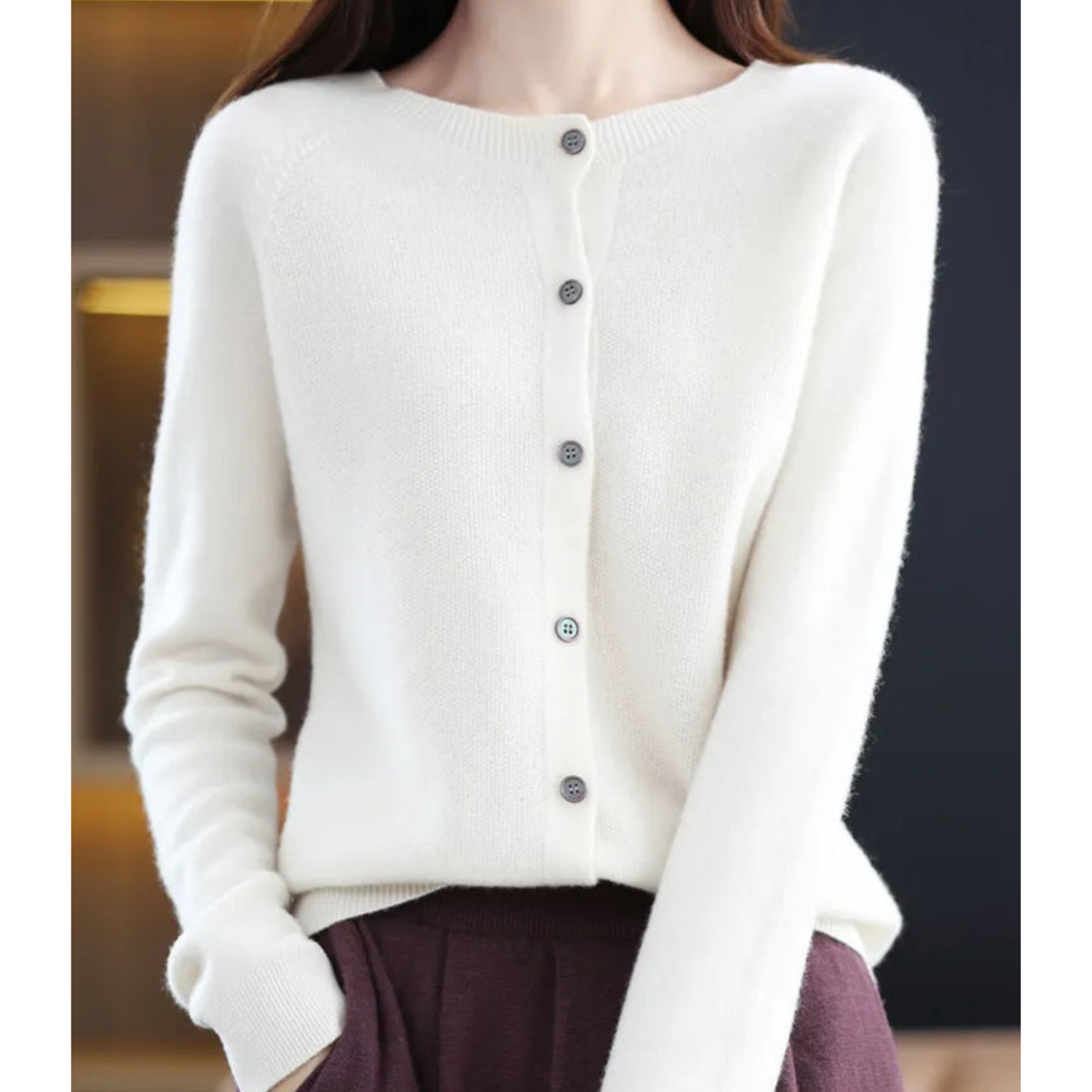 DANIELLE | Cardigan col rond en pure laine mérinos pour femme 3
