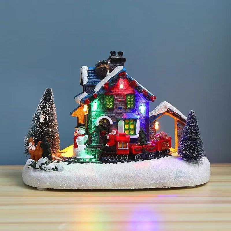 Décorations de Noël : petites maisons lumineuses et colorées en résine 0