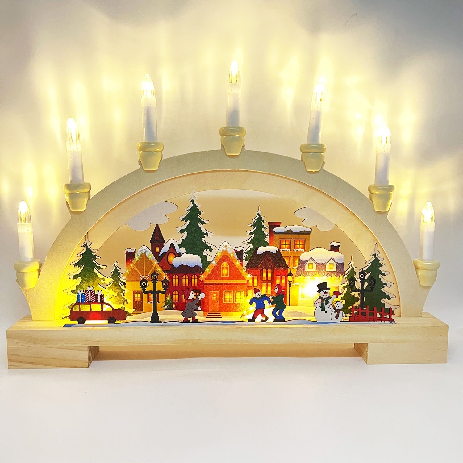 Décorations de Noël en bois avec lampe LED en forme de pont 1